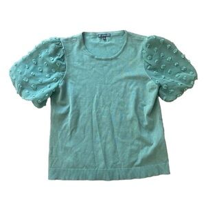 ADRIANNA PAPELL Green Blouse with Sheer Sleeves With Dots Size Medium